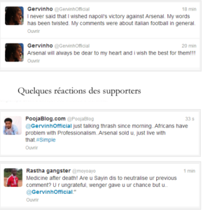 Attaque des fans d'Arsenal contre Gervinho sur Twitter