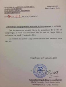 Les habitants de Ouagadougou priés d'éviter le quartier Ouaga 2000