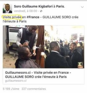  la visite privée de Soro Guillaume, comme annoncée sur son site personnel sera vite transformée en visite officielle